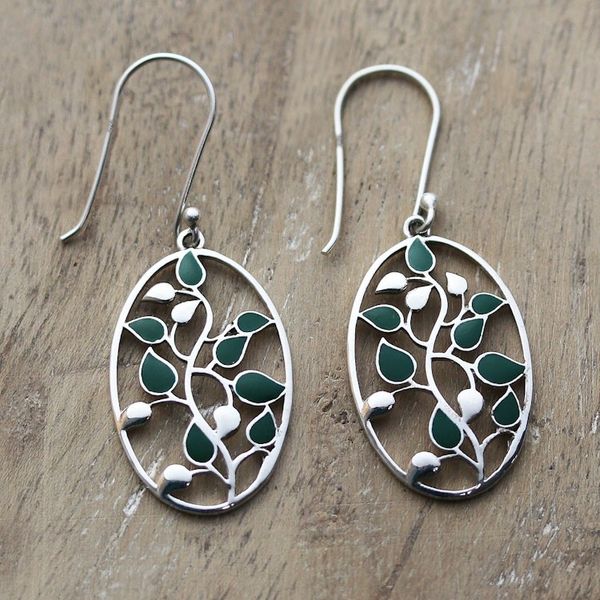 Alternate image for Painted Leafy Sterling Silver Dangle Earrings from India Leafy Glamour