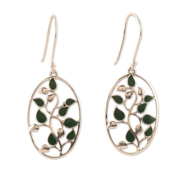 Alternate image for Painted Leafy Sterling Silver Dangle Earrings from India Leafy Glamour