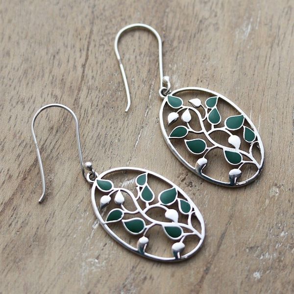Alternate image for Painted Leafy Sterling Silver Dangle Earrings from India Leafy Glamour