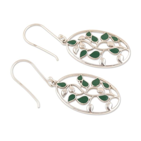 Alternate image for Painted Leafy Sterling Silver Dangle Earrings from India Leafy Glamour