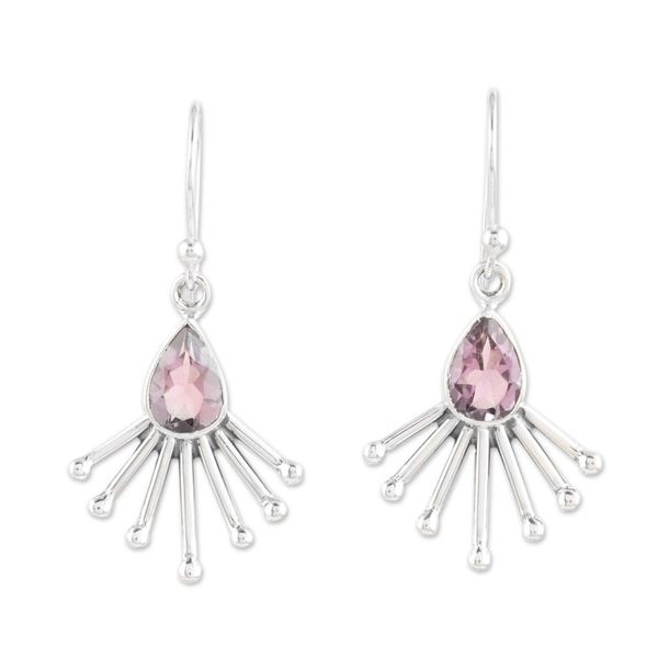 Alternate image for Sterling Silver Dangle Earrings with Faceted Amethyst Gems Crown of Wisdom