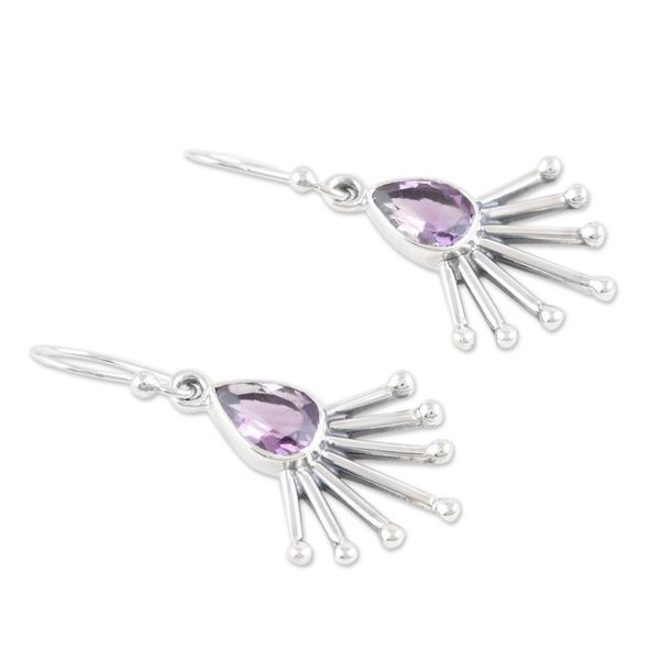 Alternate image for Sterling Silver Dangle Earrings with Faceted Amethyst Gems Crown of Wisdom