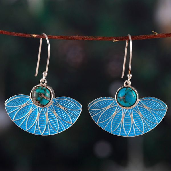 Alternate image for Painted Blue Dangle Earrings with Recon Turquoise Cabochons Blue Utopia