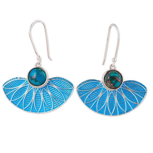 Alternate image for Painted Blue Dangle Earrings with Recon Turquoise Cabochons Blue Utopia