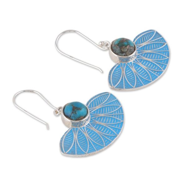 Alternate image for Painted Blue Dangle Earrings with Recon Turquoise Cabochons Blue Utopia