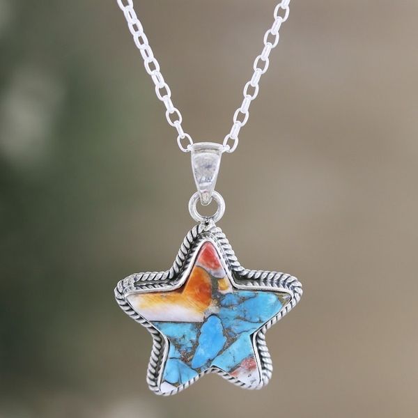 Alternate image for Star-Themed Pendant Necklace with Composite Turquoise Starry Festival