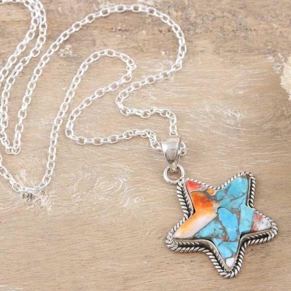 Alternate image for Star-Themed Pendant Necklace with Composite Turquoise Starry Festival