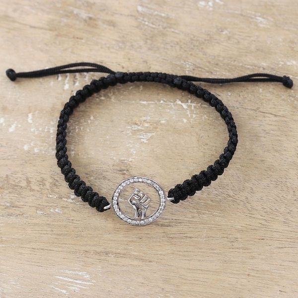 Alternate image for Black Macrame Cord Bracelet with Fist Pendant and Gems Bonds of Power