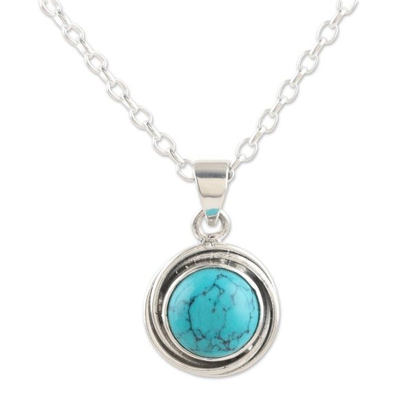 Alternate image for Sterling Silver Pendant Necklace with Recon Turquoise Stone Lagoon Soul
