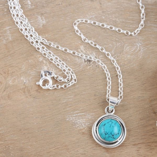 Alternate image for Sterling Silver Pendant Necklace with Recon Turquoise Stone Lagoon Soul