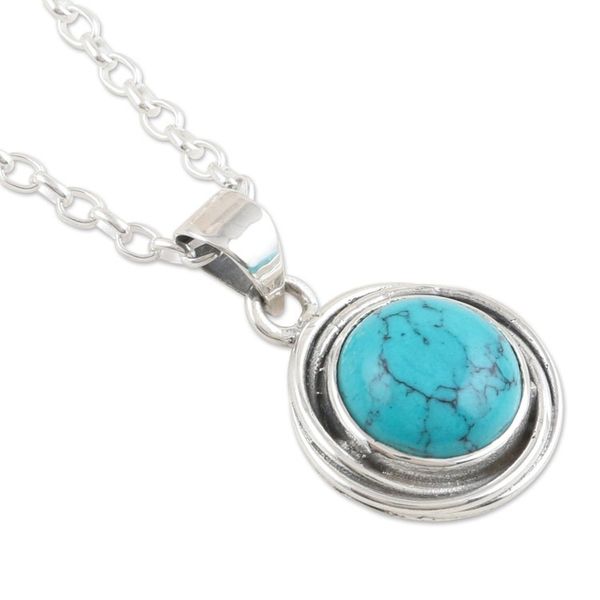 Alternate image for Sterling Silver Pendant Necklace with Recon Turquoise Stone Lagoon Soul