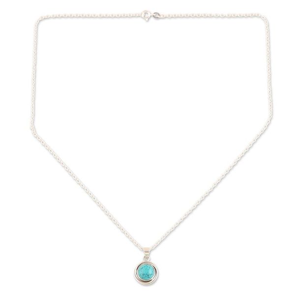 Alternate image for Sterling Silver Pendant Necklace with Recon Turquoise Stone Lagoon Soul