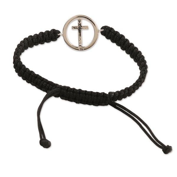 Alternate image for Black Macrame Bracelet with Sterling Silver Cross Symbol Altar to Faith