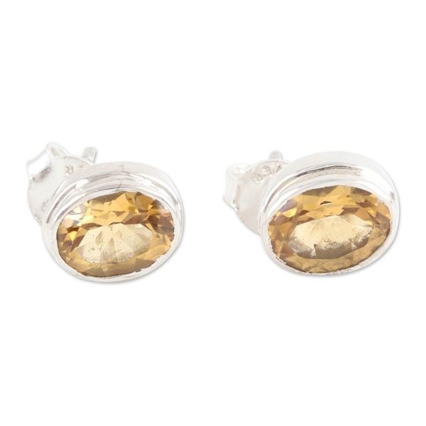 Alternate image for Sterling Silver Stud Earrings with Oval 3-Carat Citrine Gems Solar Duet