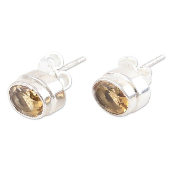 Alternate image for Sterling Silver Stud Earrings with Oval 3-Carat Citrine Gems Solar Duet