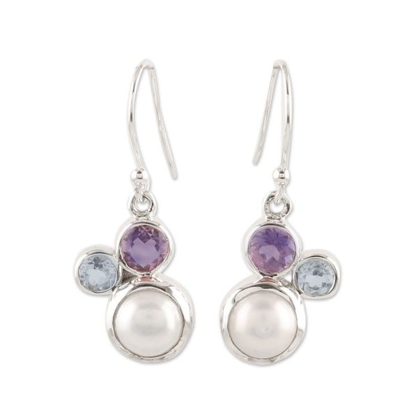 Alternate image for Multi-Gemstone Sterling Silver Dangle Earrings from India Glamorous Trio