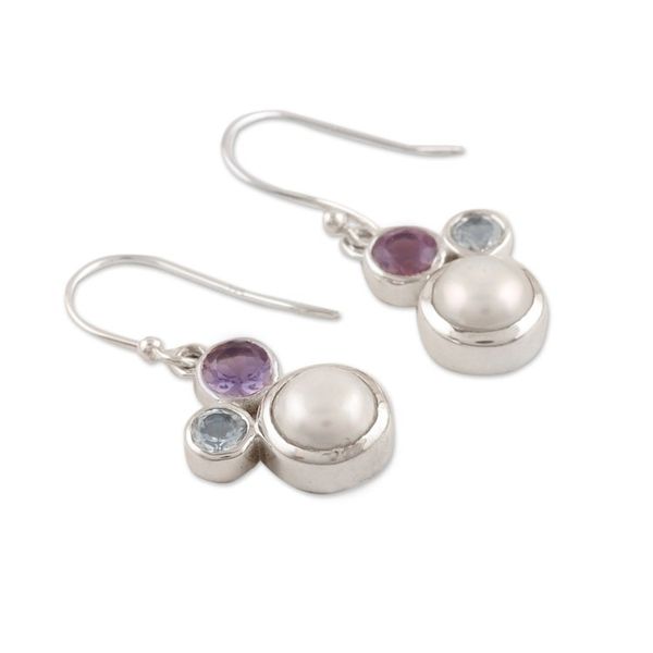 Alternate image for Multi-Gemstone Sterling Silver Dangle Earrings from India Glamorous Trio