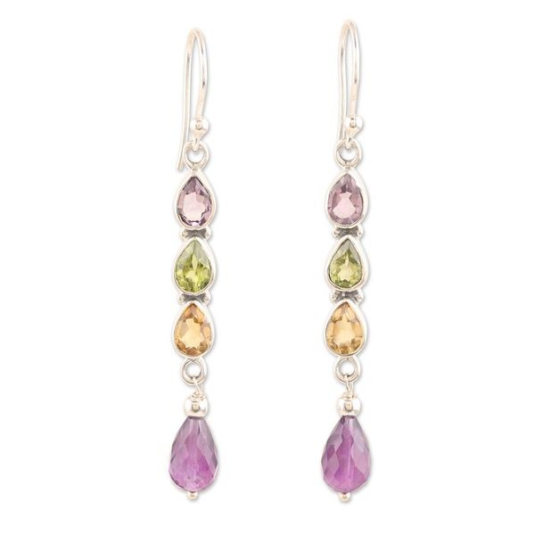Alternate image for 925 Silver Dangle Earrings with Amethyst Peridot and Citrine Perfect Mix