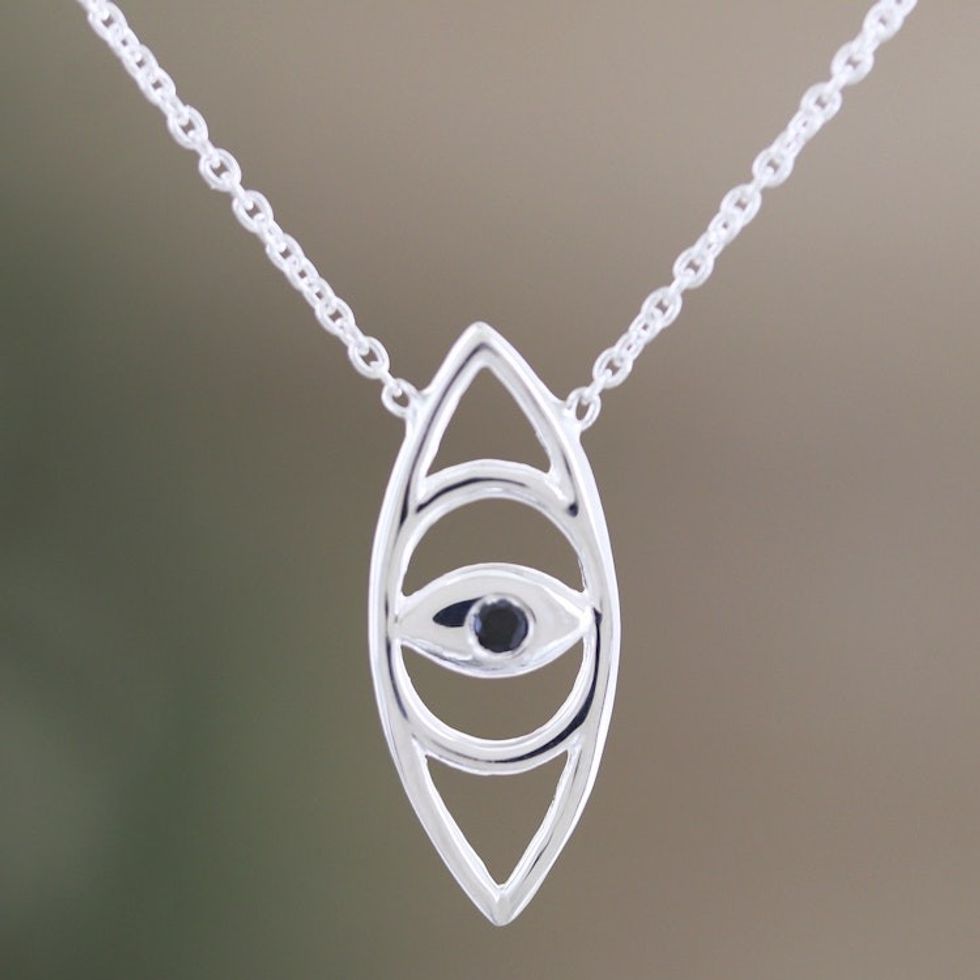 Cubic Zirconia Eye-Shaped Pendant Necklace from India 'Supreme Eye'