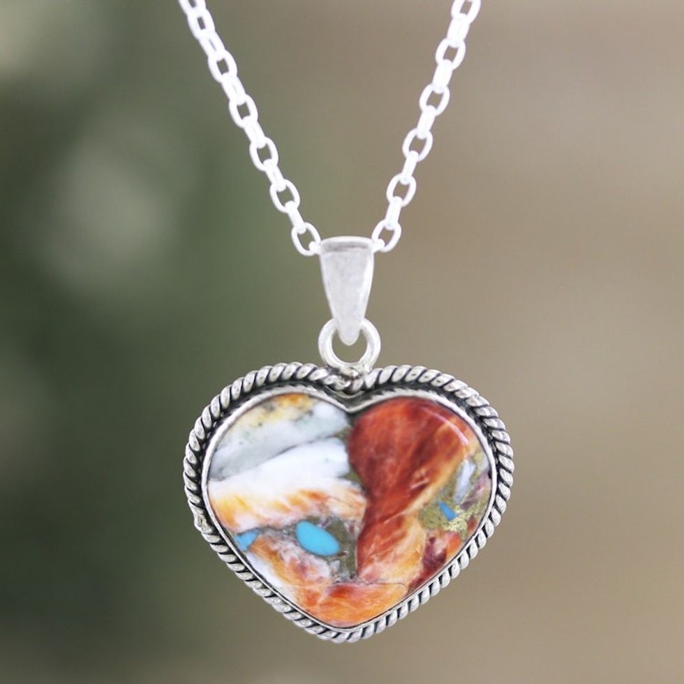 Heart-Themed Pendant Necklace with Composite Turquoise 'Romantic Festival'