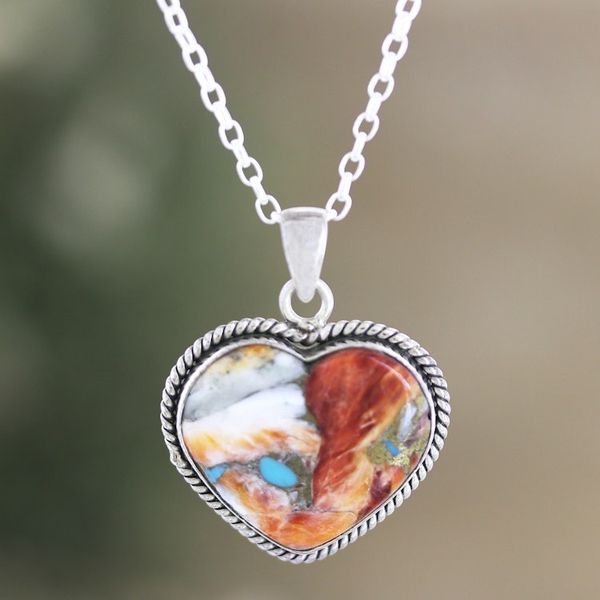 Alternate image for Heart-Themed Pendant Necklace with Composite Turquoise Romantic Festival