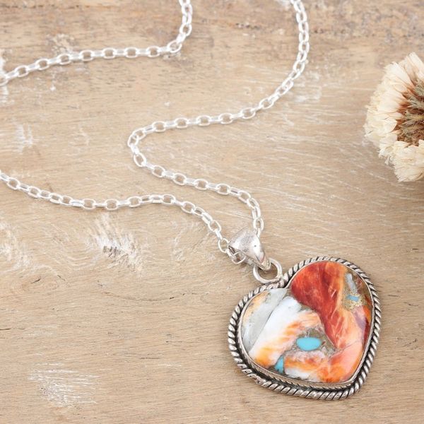 Alternate image for Heart-Themed Pendant Necklace with Composite Turquoise Romantic Festival