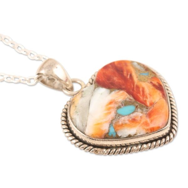 Alternate image for Heart-Themed Pendant Necklace with Composite Turquoise Romantic Festival