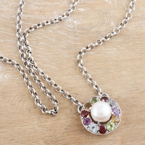 Alternate image for Faceted Multi-Gemstone Pendant Necklace Crafted in India Ocean Flora