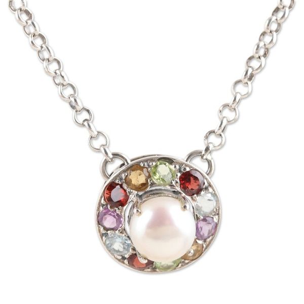 Alternate image for Faceted Multi-Gemstone Pendant Necklace Crafted in India Ocean Flora