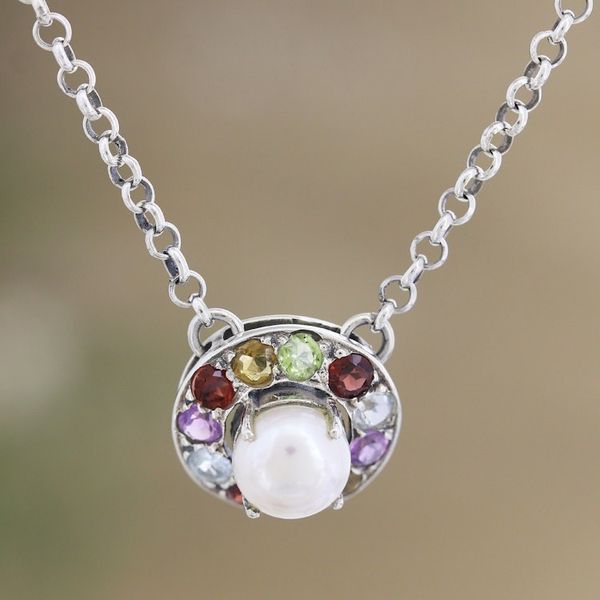 Alternate image for Faceted Multi-Gemstone Pendant Necklace Crafted in India Ocean Flora