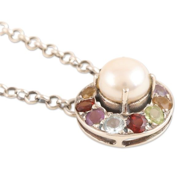 Alternate image for Faceted Multi-Gemstone Pendant Necklace Crafted in India Ocean Flora