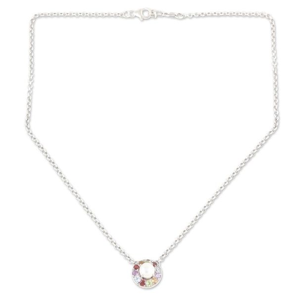 Alternate image for Faceted Multi-Gemstone Pendant Necklace Crafted in India Ocean Flora