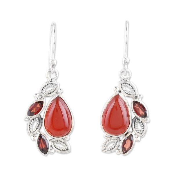 Alternate image for Sterling Silver Dangle Earrings with Carnelian and Garnet Passion Sighs