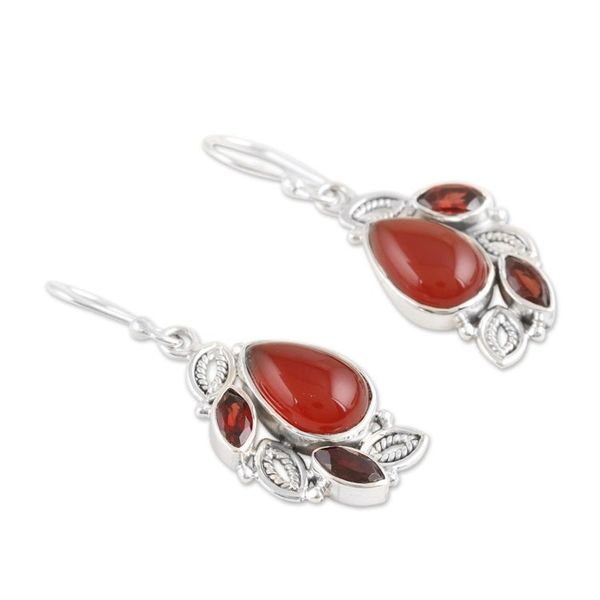 Alternate image for Sterling Silver Dangle Earrings with Carnelian and Garnet Passion Sighs