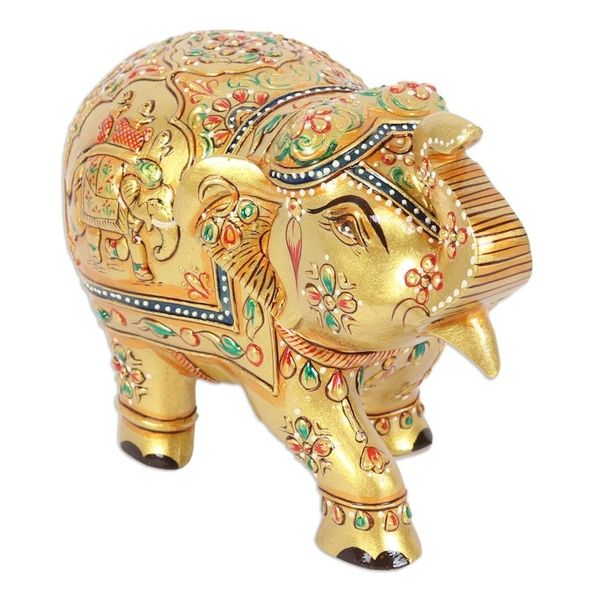 Alternate image for Wood Figurine of Golden Elephant Hand-Painted in India Golden Pachyderm