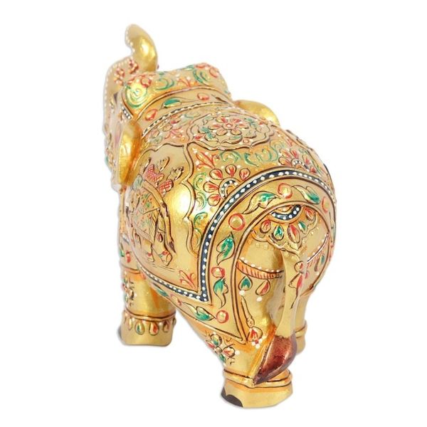 Alternate image for Wood Figurine of Golden Elephant Hand-Painted in India Golden Pachyderm