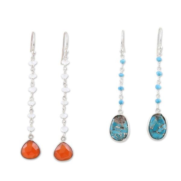 Alternate image for Sterling Silver Multi-Gemstone Dangle Earrings Set of 2 Paradise of Luxury