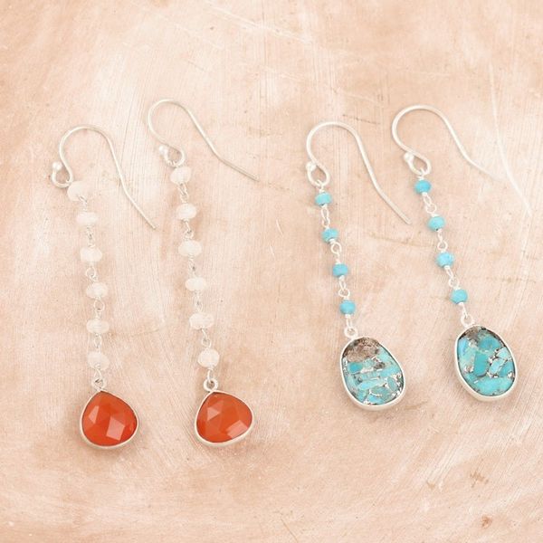 Alternate image for Sterling Silver Multi-Gemstone Dangle Earrings Set of 2 Paradise of Luxury