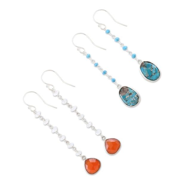 Alternate image for Sterling Silver Multi-Gemstone Dangle Earrings Set of 2 Paradise of Luxury