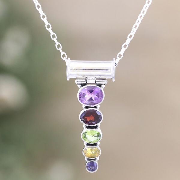 Alternate image for Sterling Silver Pendant Necklace with 5-Carat Gemstones Rainbow Stairway