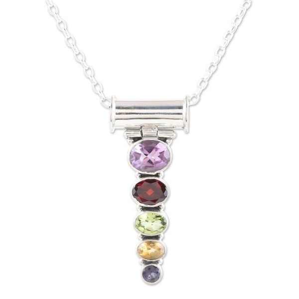 Alternate image for Sterling Silver Pendant Necklace with 5-Carat Gemstones Rainbow Stairway