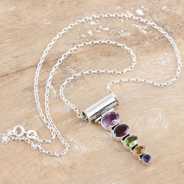 Alternate image for Sterling Silver Pendant Necklace with 5-Carat Gemstones Rainbow Stairway
