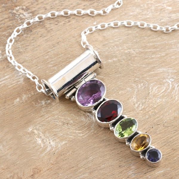 Alternate image for Sterling Silver Pendant Necklace with 5-Carat Gemstones Rainbow Stairway