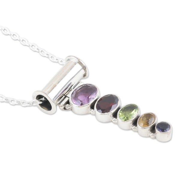 Alternate image for Sterling Silver Pendant Necklace with 5-Carat Gemstones Rainbow Stairway