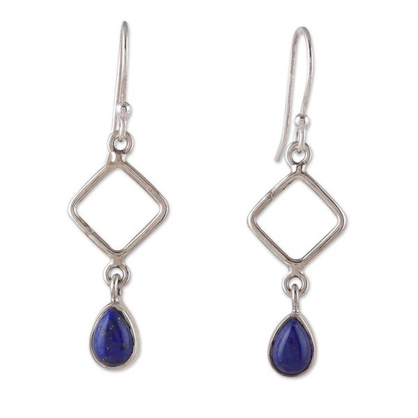 Alternate image for Geometric Diamond-Shaped Lapis Lazuli Dangle Earrings Modern Blue