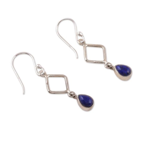 Alternate image for Geometric Diamond-Shaped Lapis Lazuli Dangle Earrings Modern Blue