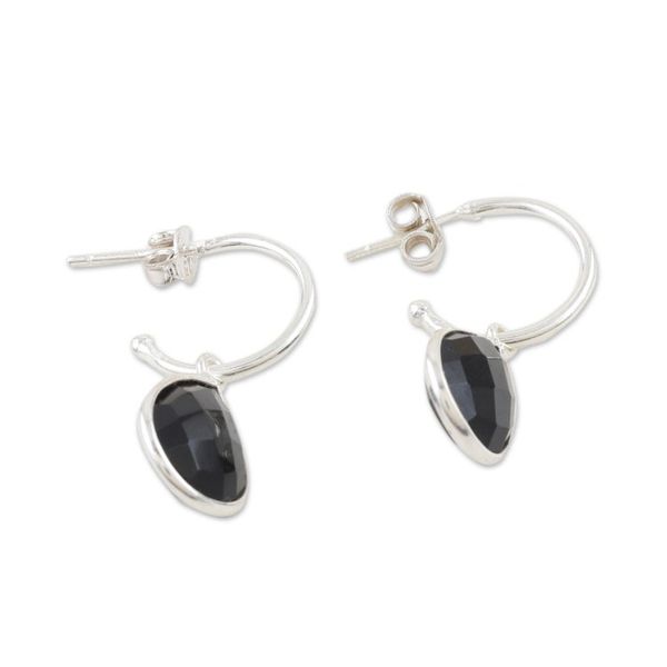 Alternate image for Sterling Silver Half-Hoop Earrings with Onyx Gemstone Fabulous Black