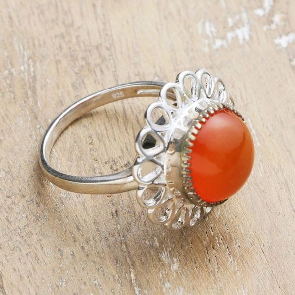 Alternate image for Natural Carnelian and Sterling Silver Floral Cocktail Ring Fiery Floret