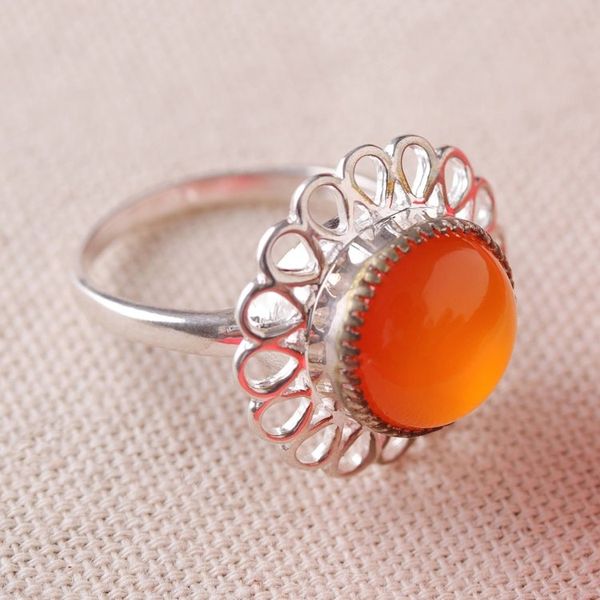 Alternate image for Natural Carnelian and Sterling Silver Floral Cocktail Ring Fiery Floret