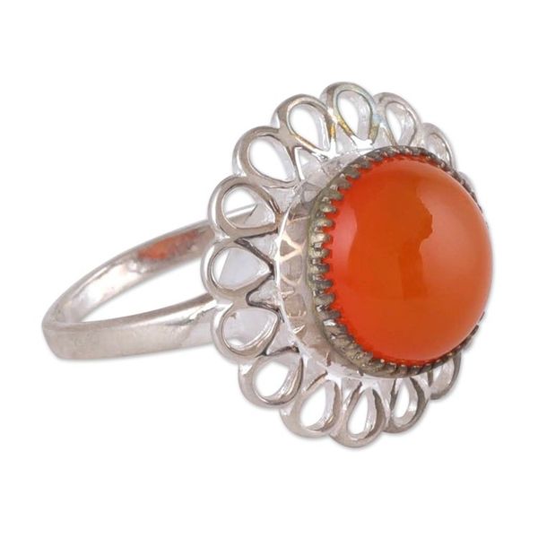 Alternate image for Natural Carnelian and Sterling Silver Floral Cocktail Ring Fiery Floret